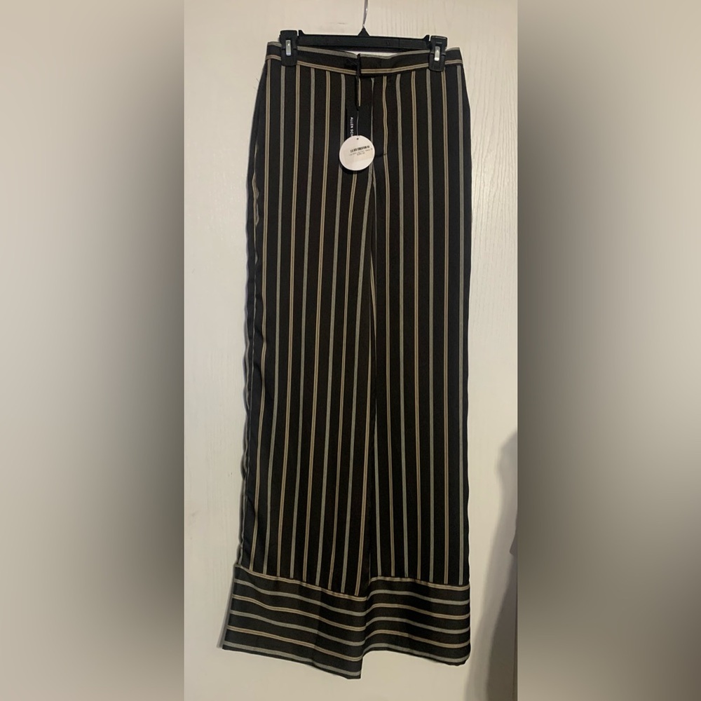 Allen Schwartz Black and Tan Stripe Wide-Leg Pants NWT
